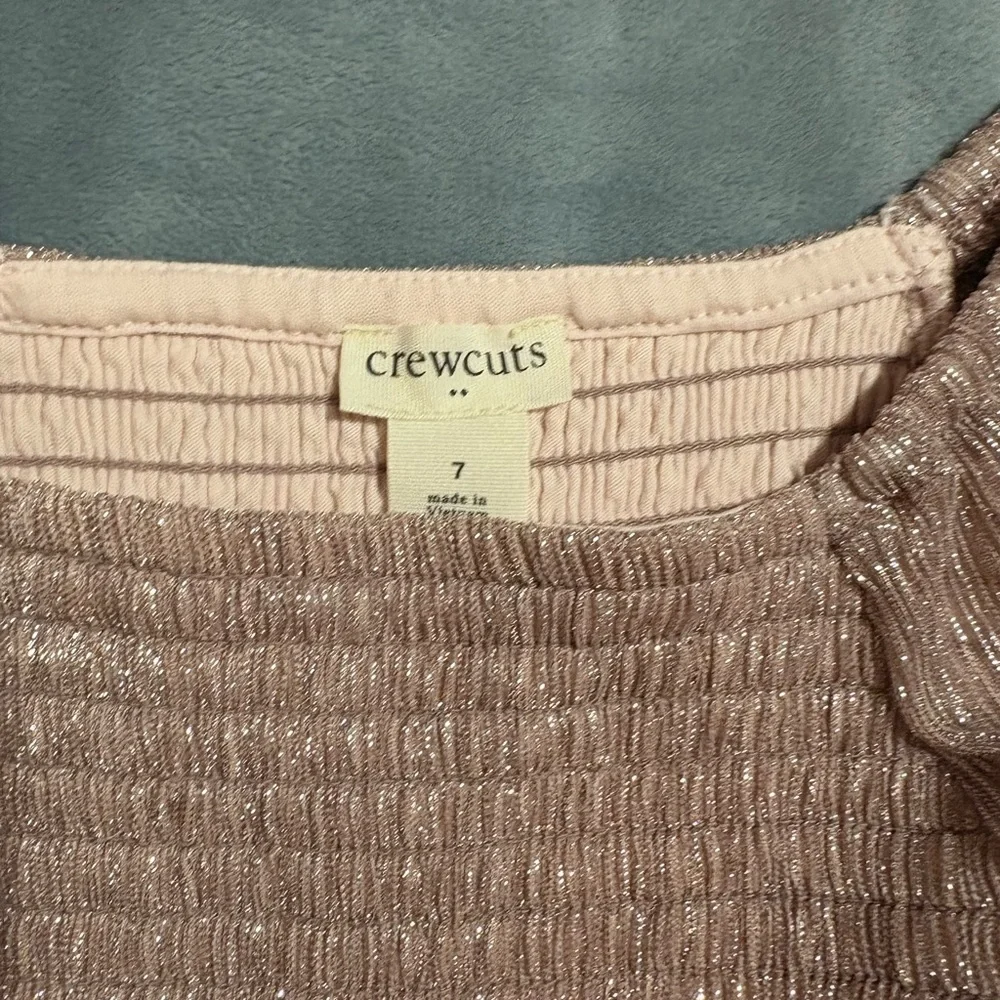 Crewcuts (J Crew) Shimmer Puff Sleeve Smocked Dress Pink Metallic